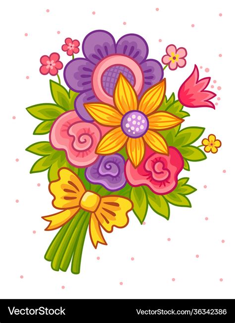 Colorful Cartoon Bouquet Flowers For A Princess Vector Image