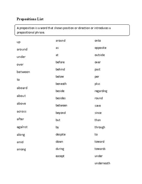 Prepositions Worksheets 5th Grade