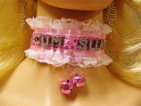 Any Size Personalized Pink Choker Bdsm Ddlg Cum Slut Lock Collar Sissy