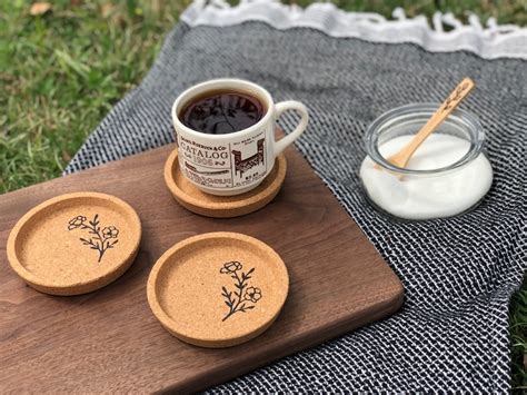 Floral Cork Coasters Botanical Wildflower Coasters Eco Etsy