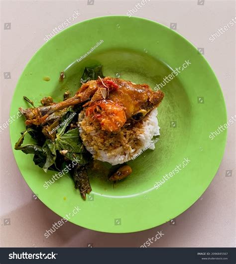 Padang Food Fried Chicken Cassava Leaves Stock Photo 2096845567