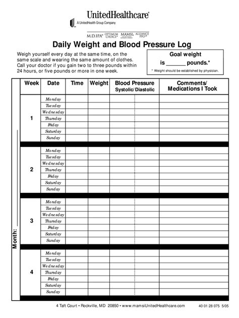 Daily Weight Log Printable