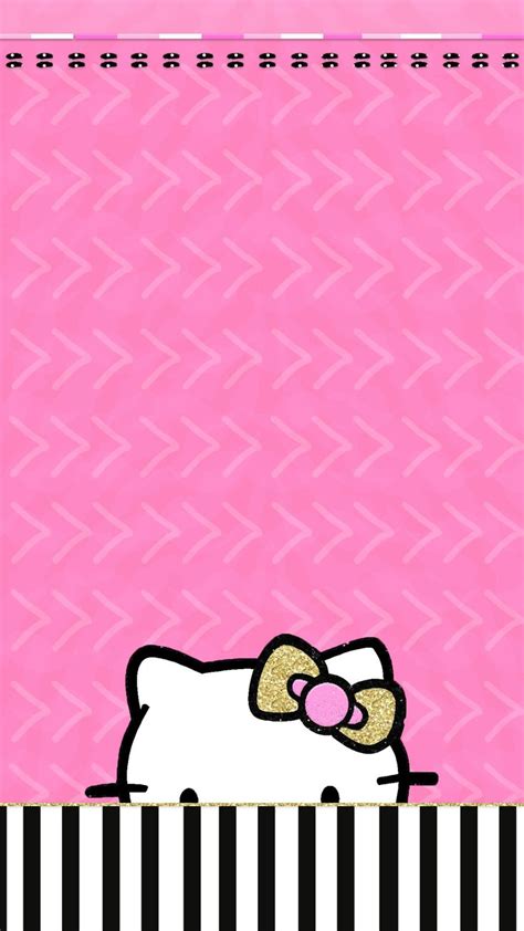 A Hello Kitty Wallpaper With Black And White Stripes Pink Background