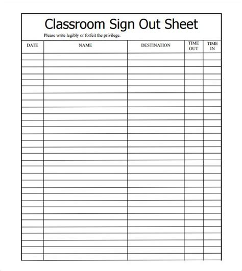 Free 13 Sign Out Sheet Templates In Pdf Ms Word Excel Artofit