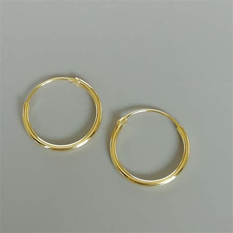 Small Gold Hoop Earrings 14mm Gold Dipped Hoops Silver Etsy