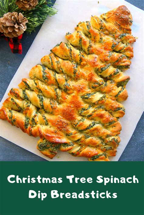 Christmas trees on the table, fully edible and delicious. Christmas Tree Spinach Dip Breadsticks