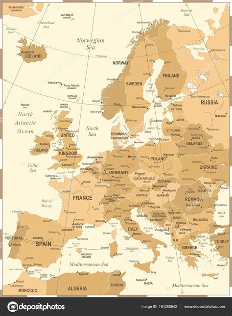 Europe Map Vintage Vector Illustration Stock Vector Image By