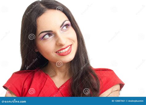 Young Beautiful Brunette Woman In Red Stock Image Image Of Cute