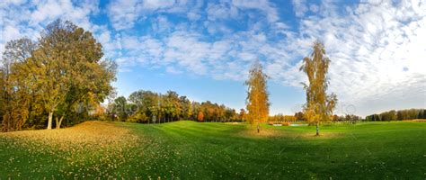 Autumn Park Trees With Colorful Foliage Panorama Stock Photo By