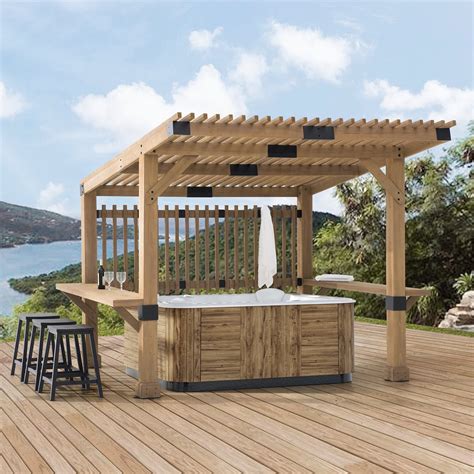 Summercove Outdoor Patio Grill Gazebo 10x11 Wooden Frame Hot Tub