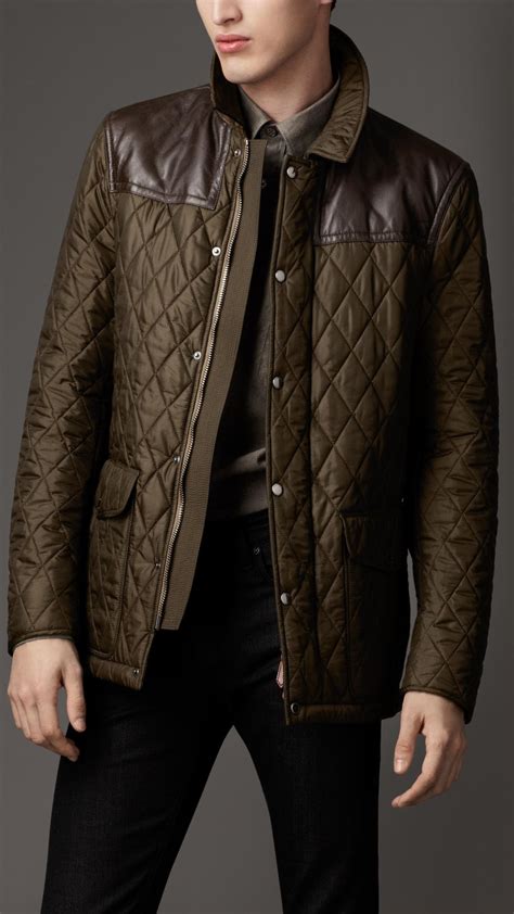 Lyst Burberry Leather Panel Quilted Jacket In Green For Men
