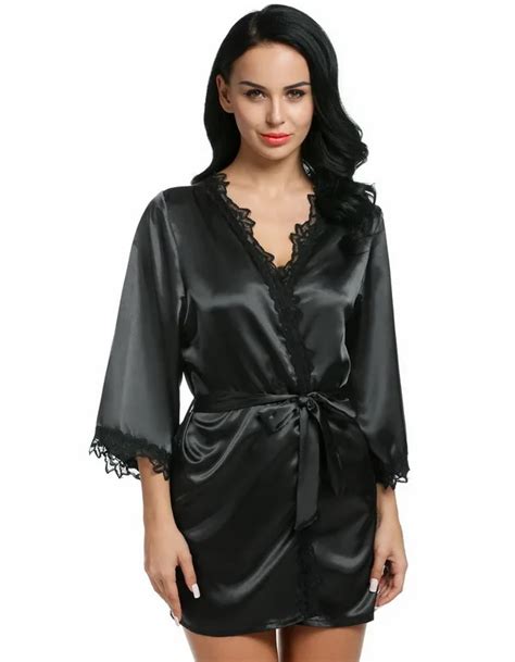 Brand Robes Women Sexy Nightwear Plus Size Lace Trimmed Satin Female