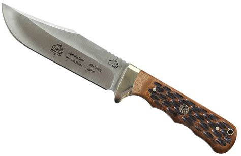 Puma Sgb Big Bear Bowie Brown Jigged Bone Hunting Knife With Leather Sheath