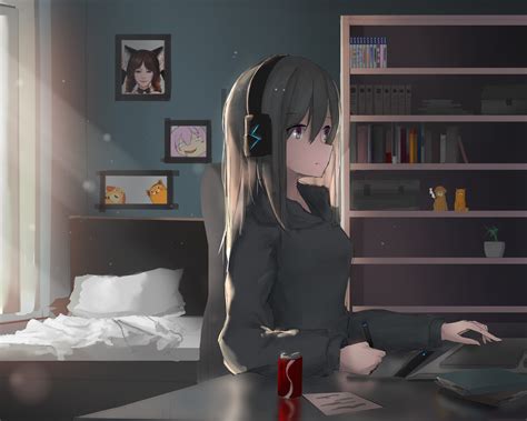 1280x1024 Anime Girl Headphones Working 4k 1280x1024 Resolution Hd 4k