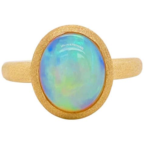 Customizable Australian Opal Ring 18kt Brushed Yellow Gold 229 Carat