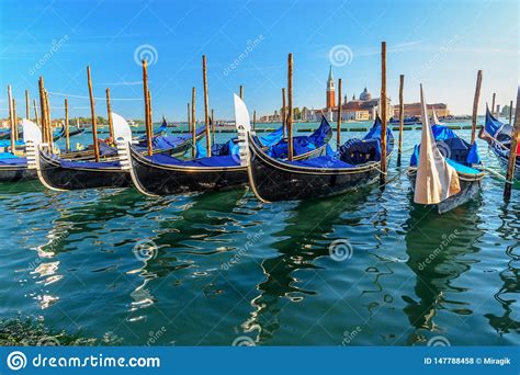 Gondolas Moored By Piazza San Marco Venice Italy Stock Photo Image
