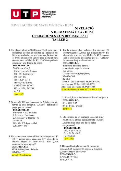 S03s2 Resolver Ejercicios Nivelación De Matemática Humanidades