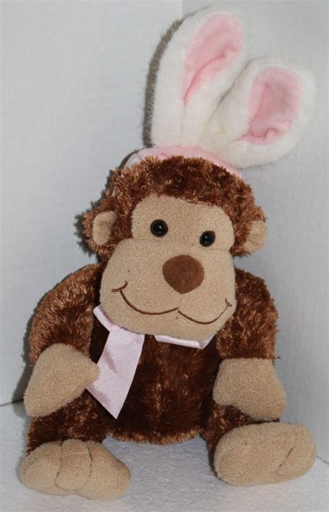 Animal Adventure Monkey Stuffed Plush Soft Brown Toy Easter Bunny Pink