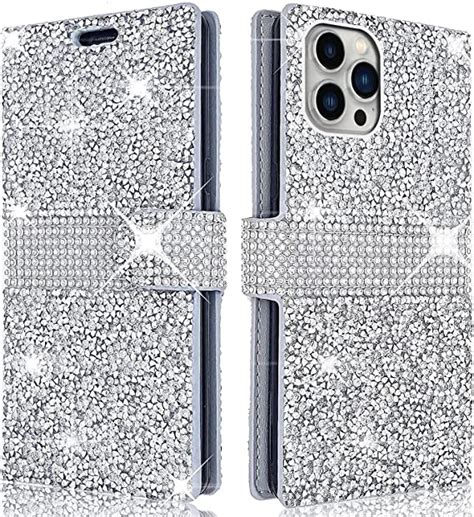 Pinycase Bling Rhinestone Wallet Case For Iphone 14 Pro Max