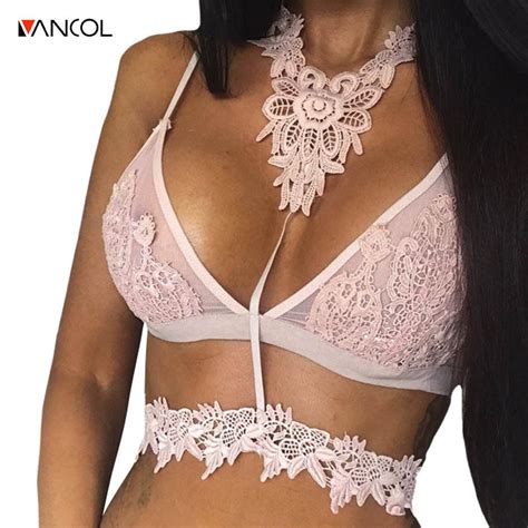 vancol 2017 elegant white black lace crop top backless short halter tops sexy party camis deep v