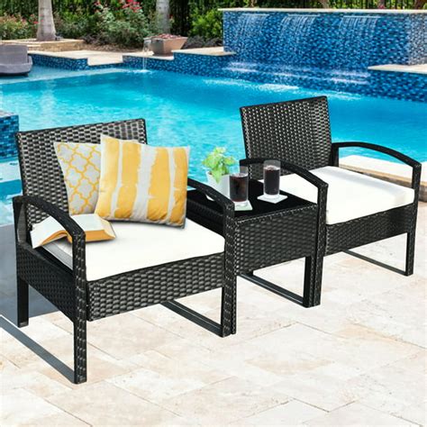Costway 3pcs Patio Rattan Furniture Set Table And Chairs Set With Seat