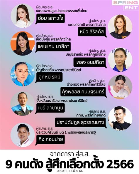 9 คนดัง พักงานบันเทิง สู่ถนนการเมือง สู้ศึกเลือกตั้ง 2566