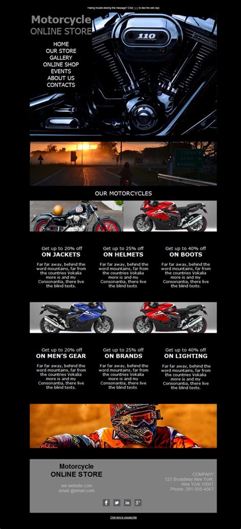Plantilla De Newsletter Responsive Gratis Motorcycle Dealer Race Para