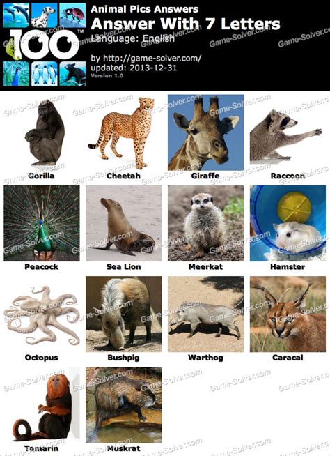 Animal Pics 7 Letters Game Solver