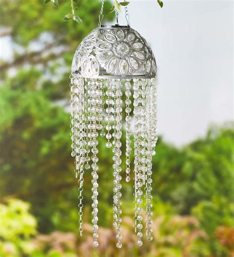 Metal Outdoor Solar Chandelier With Clear Acrylic Beads Solar