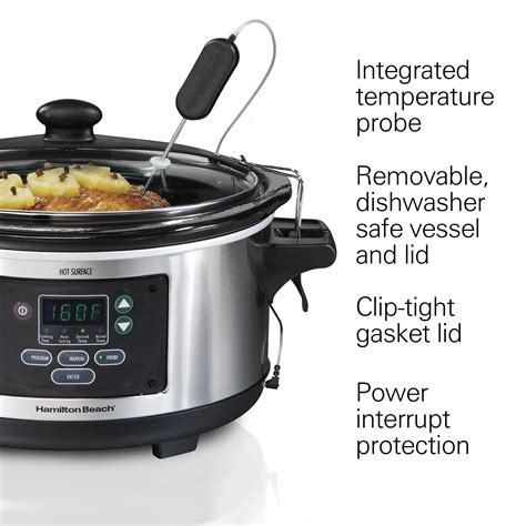 I am the biggest fan of using a slow cooker for creating easy, flavorful meals. Hamilton Beach Portable 6-Quart Set & Forget Digital Programmable Slow Cooker With Temperature ...