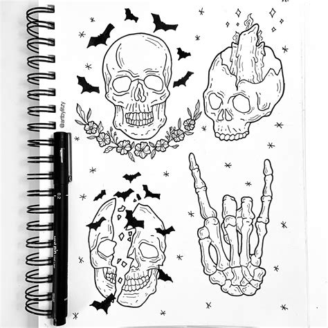 Skulls Tattoo Design Flash Sheet Artbylitzy Skull Tattoo Design
