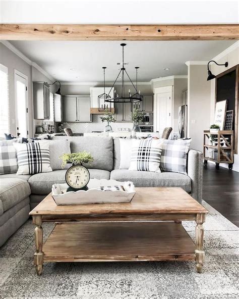 Cozy Farmhouse Living Room With Minimalist Chandelier 