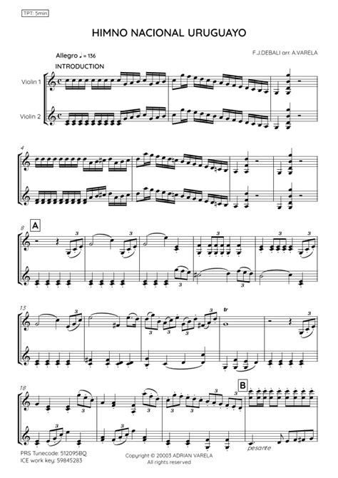 Himno Nacional De Uruguay For Violin Duet Sheet Music Francisco Jose