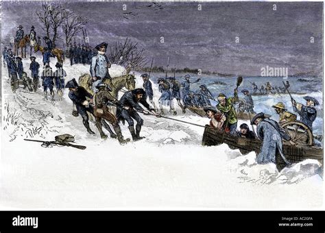 George Washington And His Army Crossing The Icy Delaware River To