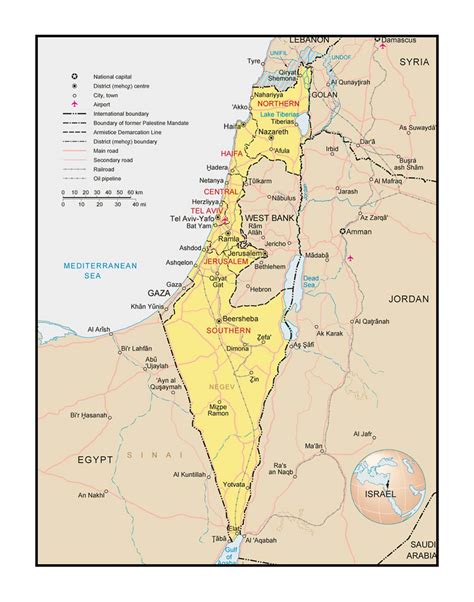Mapa Político Y Administrativo De Israel Con Carreteras Ciudades