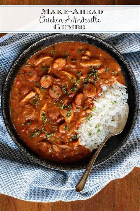 Suggestions include salmon and pasta salad, pesto chicken pasta salad, mexican chicken salad, turkey salad, and vegetarian black bean and rice salad. Make-Ahead Chicken Andouille Gumbo | Recipe | Dinner party ...