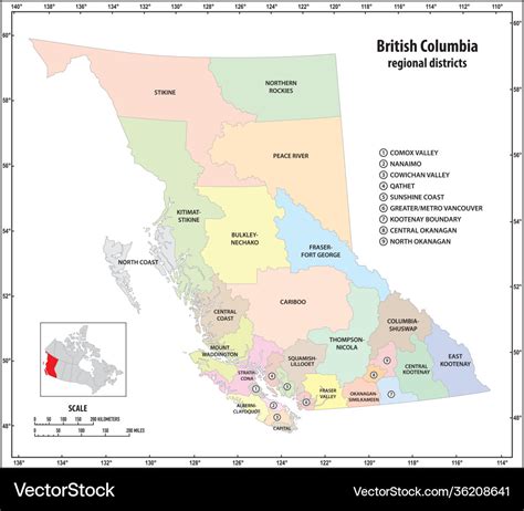 Administrative Map British Columbia Royalty Free Vector
