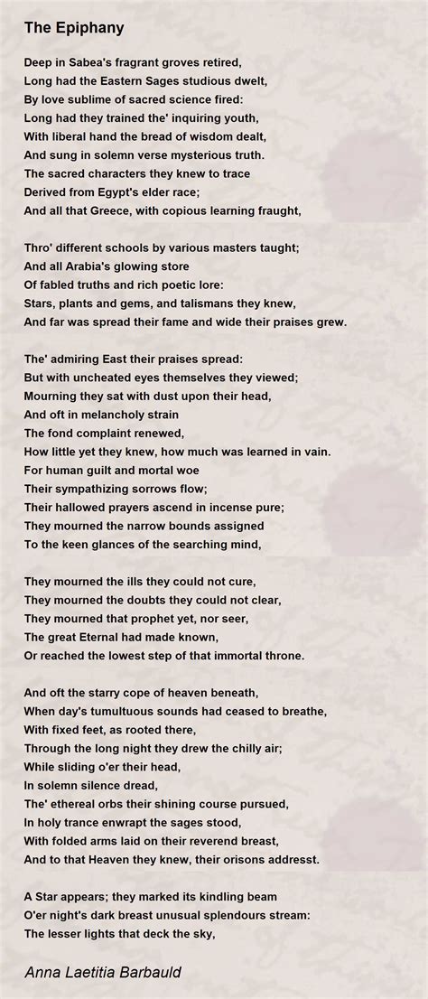 The Epiphany Poem by Anna Laetitia Barbauld - Poem Hunter