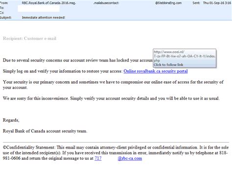 Check spelling or type a new query. MetadataConsulting.ca: Phishing Email - RBC Immediate attention needed!