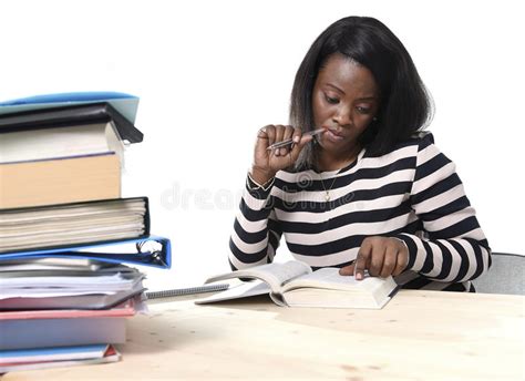 Black African American Ethnicity Student Girl Studying Textbook Stock