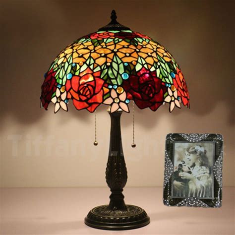 16 Inch European Stained Glass Rose Style Tiffany Table Lamp