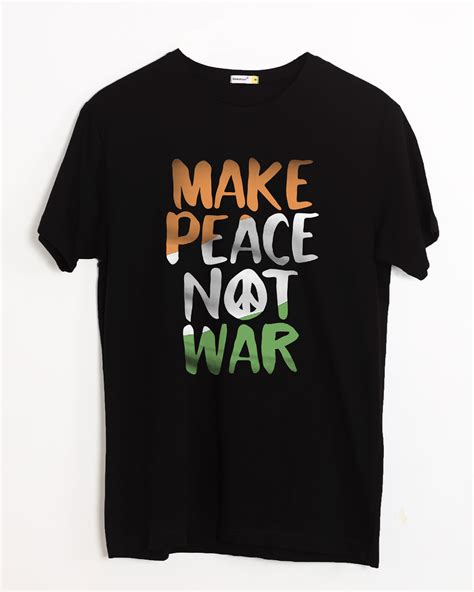 Buy Make Peace Tricolor Black Printed Half Sleeve T Shirt For Men