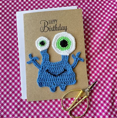 Happy Birthday Monster Card Crochet Card 3d Birthday Card Etsy