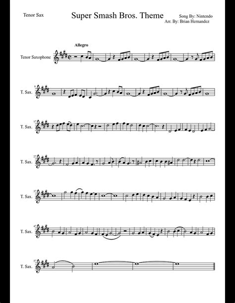 Super Smash Bros Theme Sheet Music For Tenor Saxophone Download Free In Pdf Or Midi