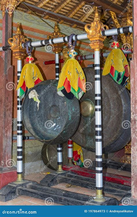 The Traditional Musical Instruments Bali A Gong In Hindu Temple Of