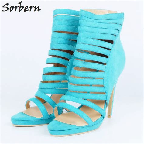 Sorbern Light Blue Women Pumps Plus Size Ladies Party Shoes High Heels Pumps Shoes Zapatos Mujer