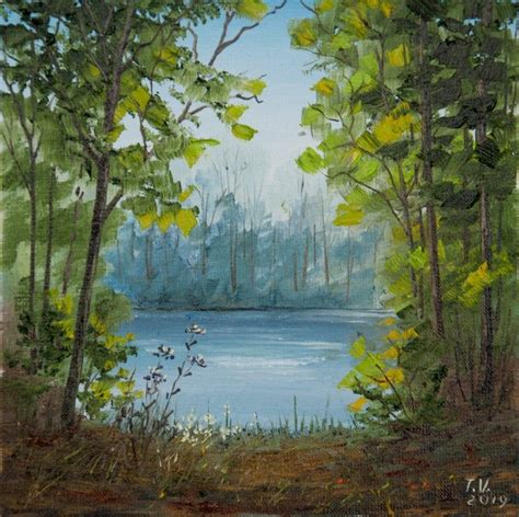 Forest Lake Oil Painting Original Art Green Trees Summer Etsy In 2020