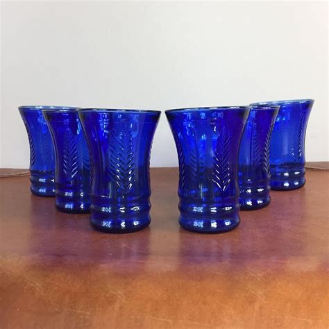 Cobalt Blue Juice Glass Tumblers Set Of Six Vintage Etsy Blue Juice Glass Tumbler Vintage