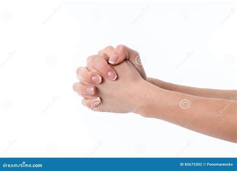 Two Hands With Palms Facing Each Other Pressed Fist Close Up Stock