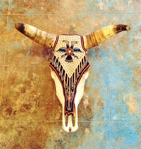 Yarn Painted Skull Evoke The Spirit Sayulita Mexico Cow Skull Art